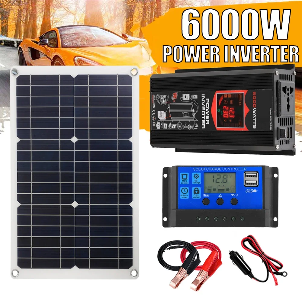 Generation System Solar Panel Kit Complete 6000W Modified Sine Wave Inverter + 30A Controller 12V TO 220V 110V Voltage Converter