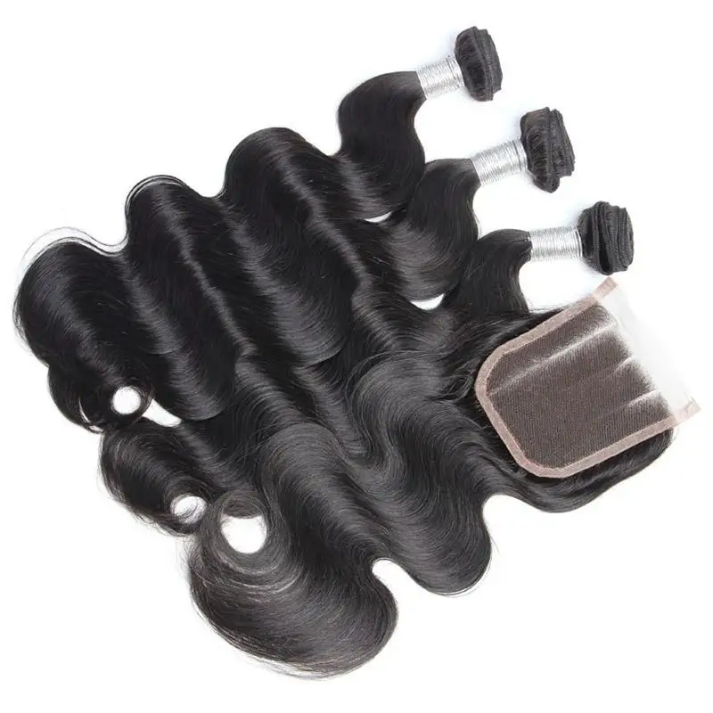 

Unprocessed Raw Brazilian Remy Human Hair Bundles With Closure Body Wave Hair Weave 4x4 5x5 Lace Closure With Bundles