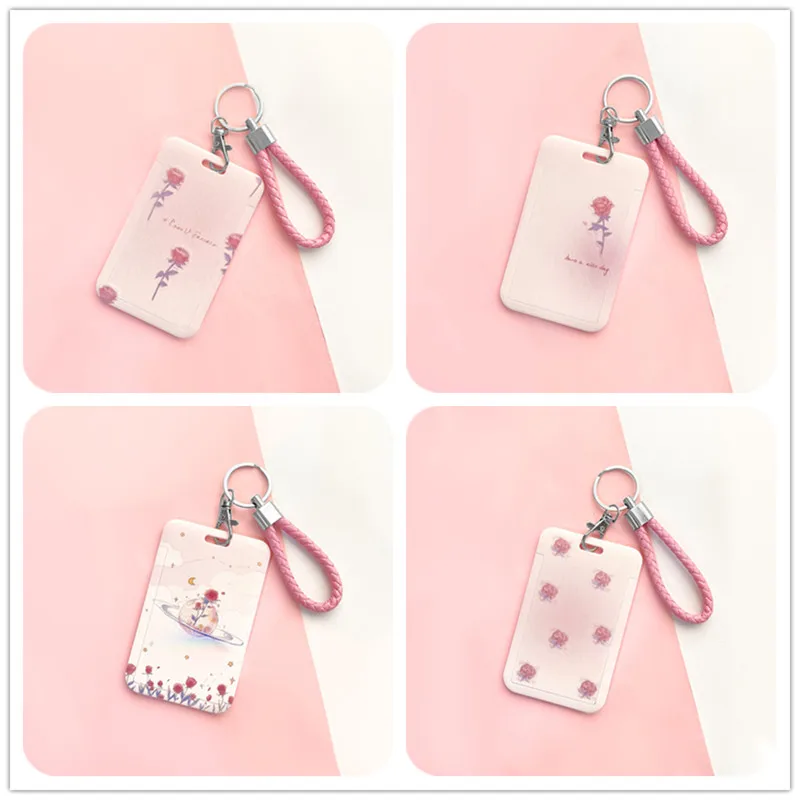 1 Pcs Roze Roos Bloem Kaarthouder Campus Student Id-kaart Toegangscontrole Kaart Beschermhoes Abs Plastic Card Cover