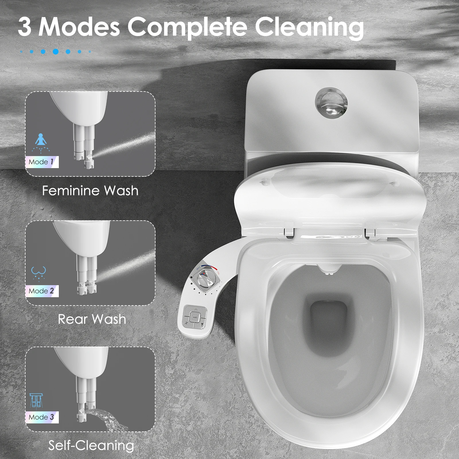 Bidet Attachment, Non-Electric Bidet Toilet Attachment with Retractable Self-Cleaning Double Nozzles, Front and Rear Cleaning