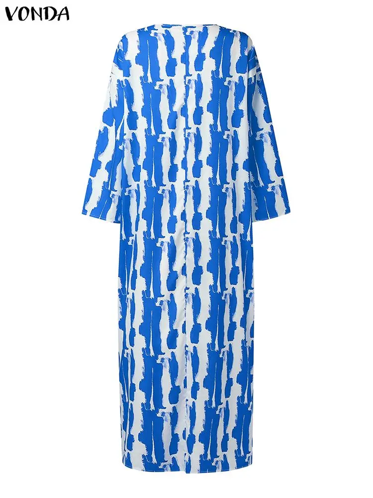 Plus Size 5XL VONDA Women Long Sleeve Bohemian Party Vestidos 2025 Autumn Printing Vintage Maxi Dress Casual V-Neck Loose Robe