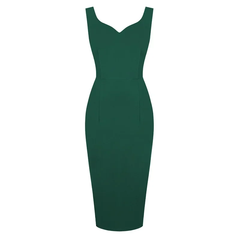 2024 New Sexy Sweetheart Neck Sleeveless Office Midi Pencil Dresses for Women\'s Y2K Vintage Red Solid Elegant Slim Bodycon Dress