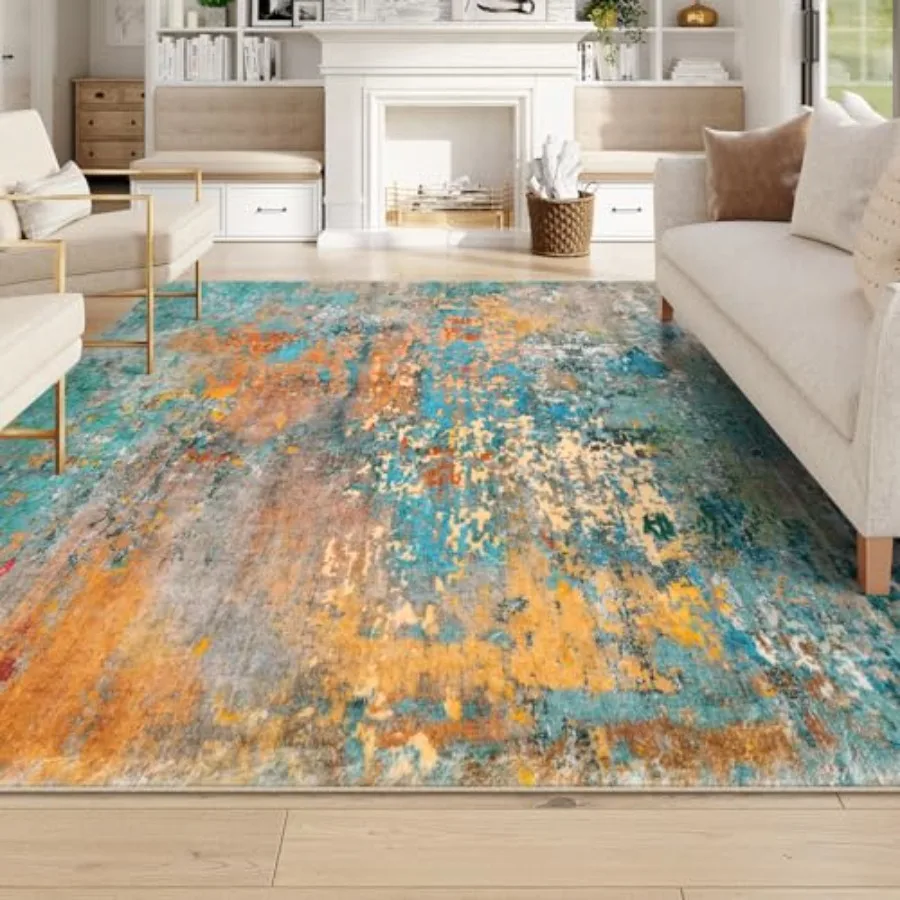 

Modern Abstract Living Room Rug Washable 8x10 Area Rugs for Bedroom Stain Resistant Non Slip Large Colorful Soft Indoor Carpet