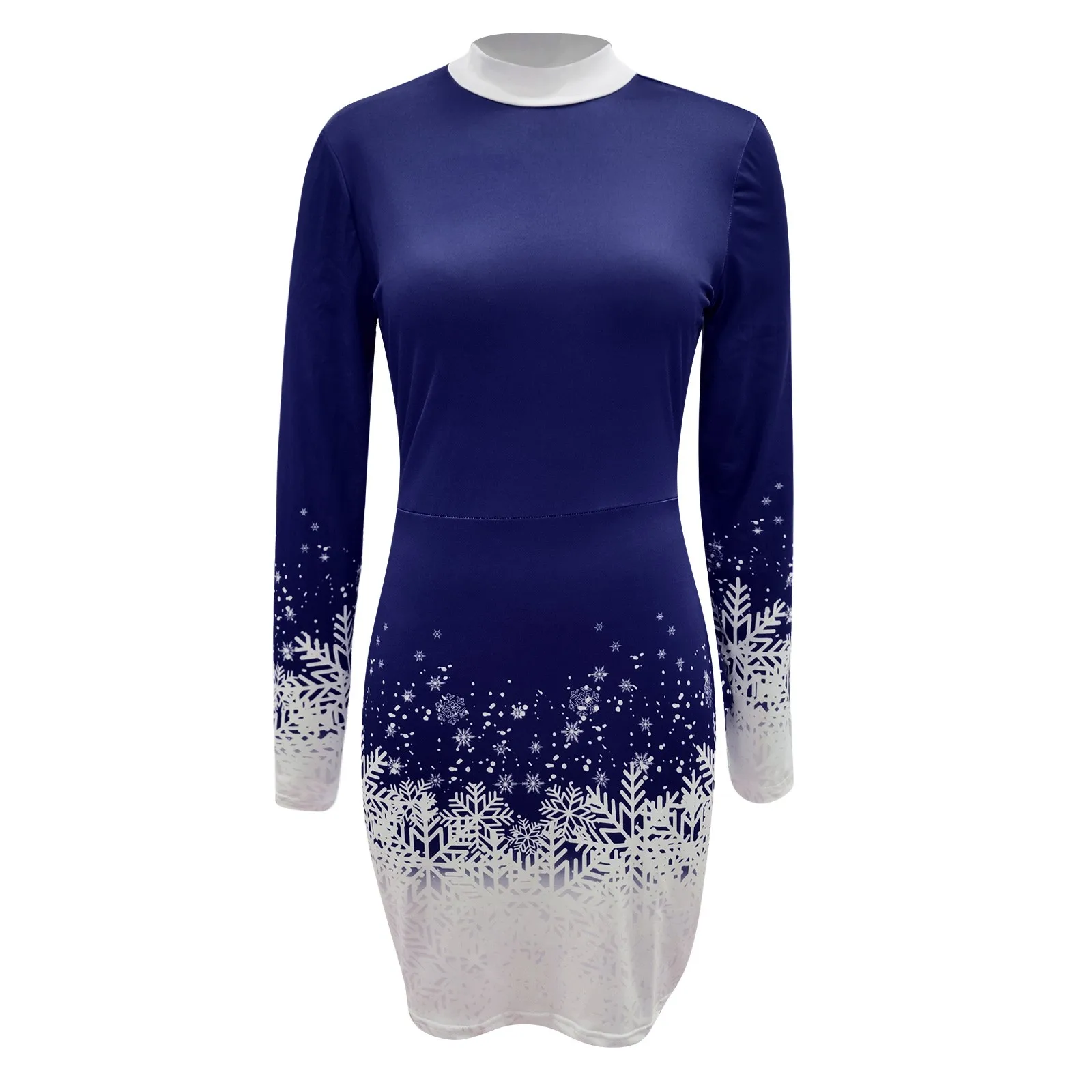 Christmas Snowflake Printed Dress Women Clothing Long-sleeved Round Neck Xmas Party Bodycon Dress Elegant Casual Mini Dresses