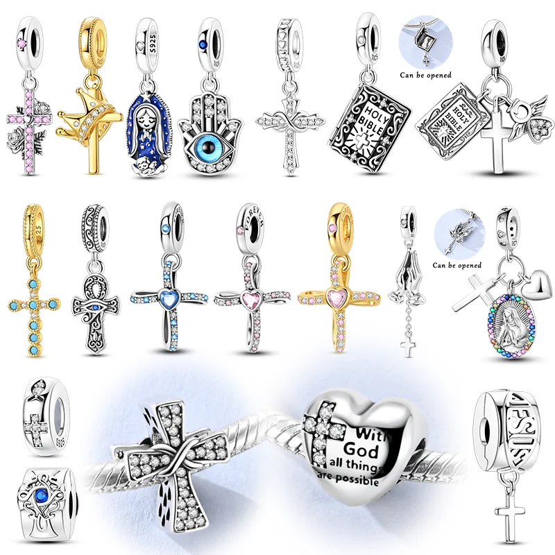 Offre Spéciale – Breloques en Argent Sterling 925 : Mains en Prière, Croix, Œil, Bible – Perles Pendantes Compatibles Bracelets Originaux – Bijoux pour Femme, Cadeaux DIY