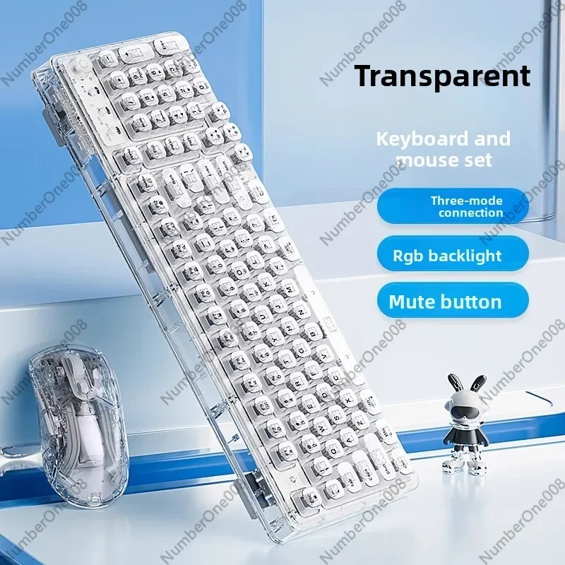Z99 Transparent Wireless Bluetooth Crystal Keyboard and Mouse Combo Mechanical Silent for PC Office