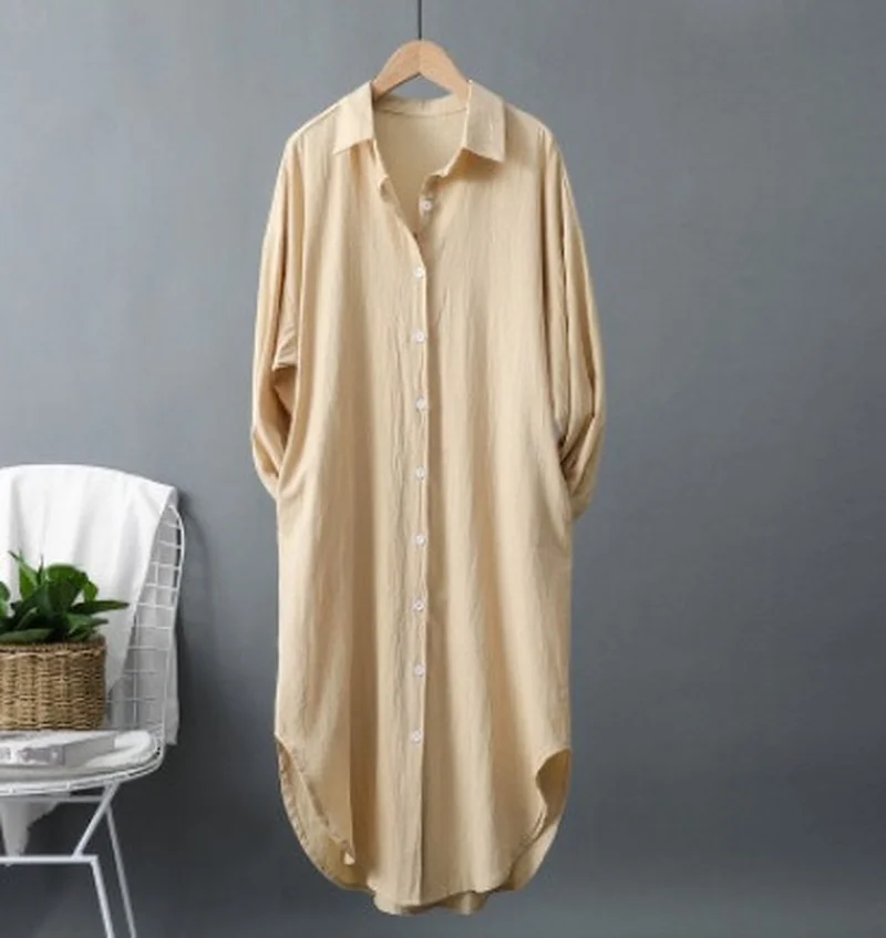 Neue Baumwoll- und Leinen-Dame – Casual Loose Linen Shirt Dress Bewertung und Preis