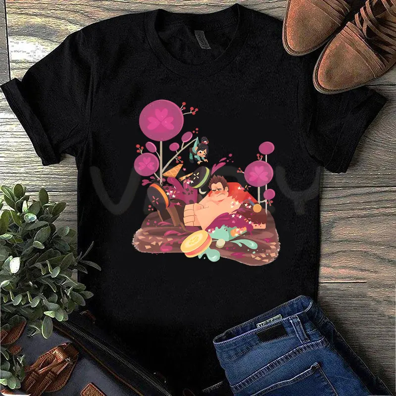 Design Wreck-It Ralph Printed Women Vintage T Shirt Vanellope Grunge Aesthetic T-Shirts Trendy Fashion Y2k Streetwear Tees Tops