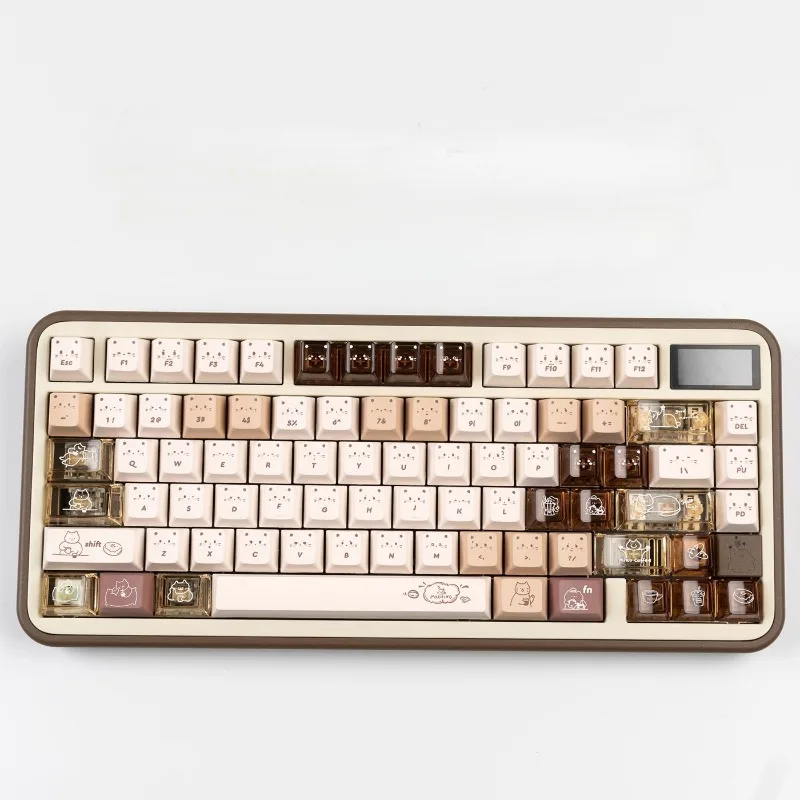 Coffee Cat Transparent Theme Keycaps Set Customized PBT Cherry Profile Keyboard Caps for Mechanical Keyboard Accessories MX