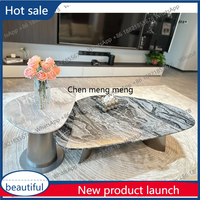 

M46 Новый роскошный каменный журнальный столик: натуральный венецианский коричневый мрамор, абстрактный дизайн, минималистичная мебель для компактных домов