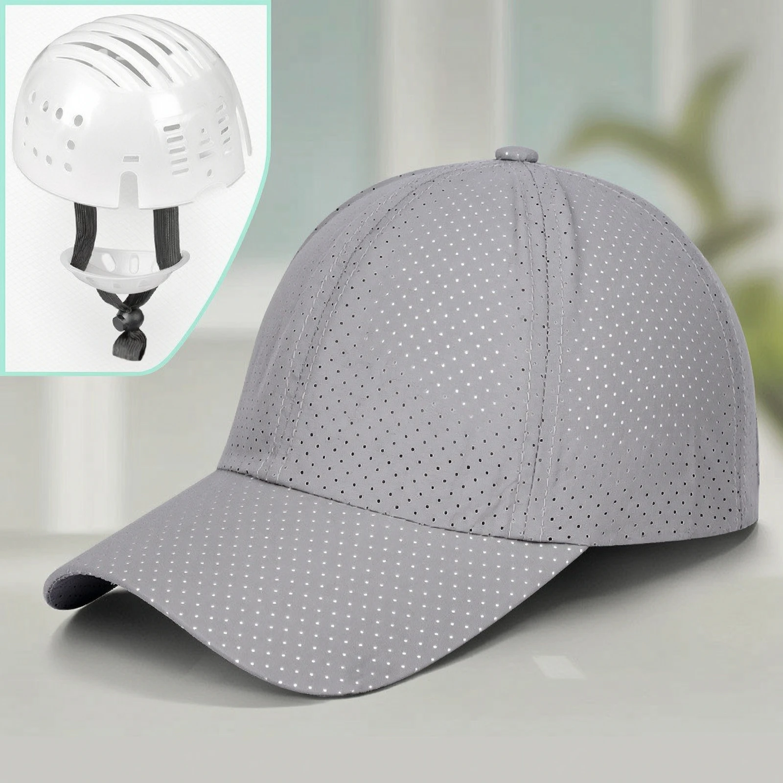 Safety Cap with Chin Strap Perforated Bump Cap with Chin Strap Breathable Lightweight for Workers, Outdoor Work, Commuting