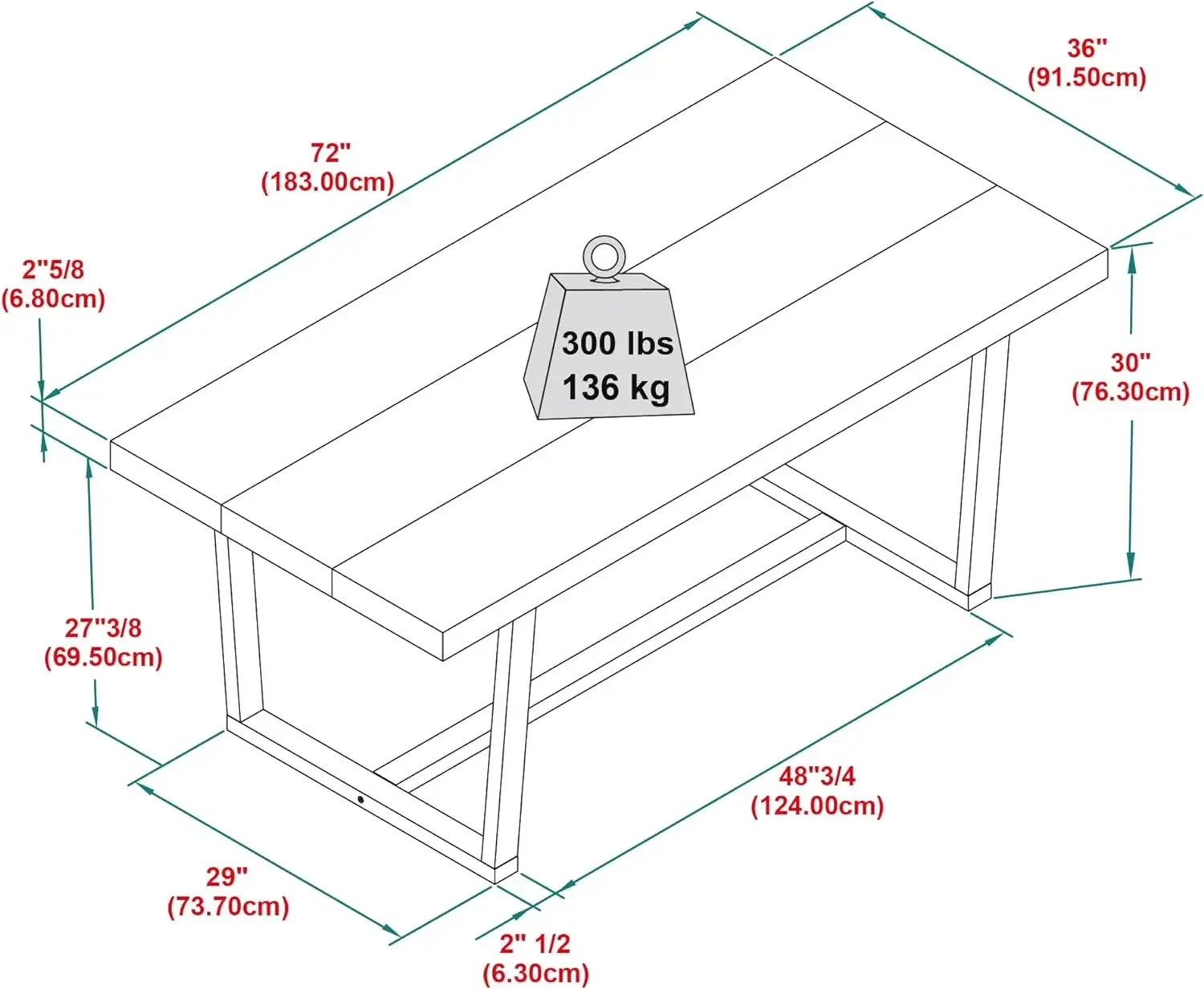 Moderne Massief Houten Eettafel, 72 Inch, Rustiek Eiken, 50 Pond, Veeg Met Droge Doek