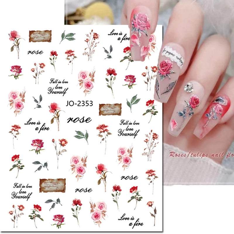 3d Nail Art Stickers Bowknot Lock Roses Flowers Letters Adhesive Sliders Decals For Nails Decorations Manicure Accessories