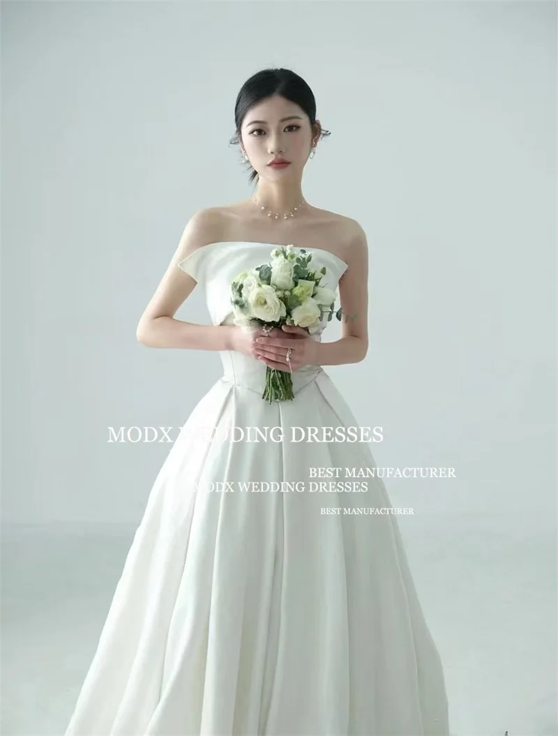 MODX Simple Soft Satin A Line Wedding Dresses Corset Back Floor Length Bride Dress Plus Size Korea Photo shoot Customized