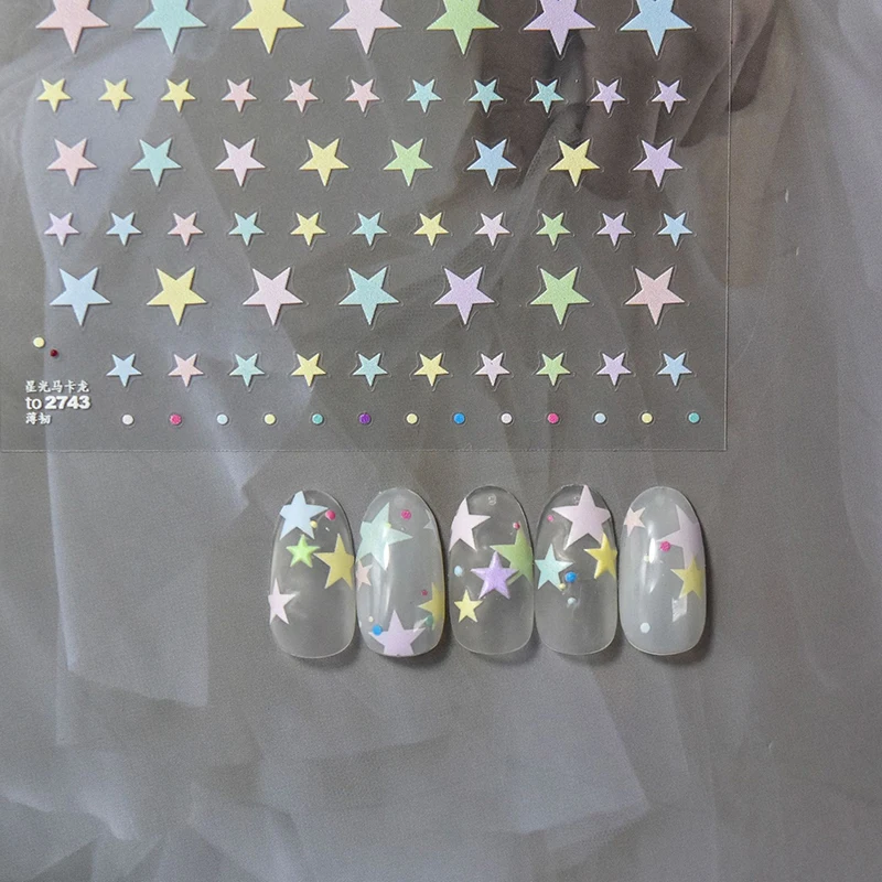 Calcomanía autoadhesiva para decoración de uñas, calcomanía de manicura con estrellas de colores, 5D, 1 unidad