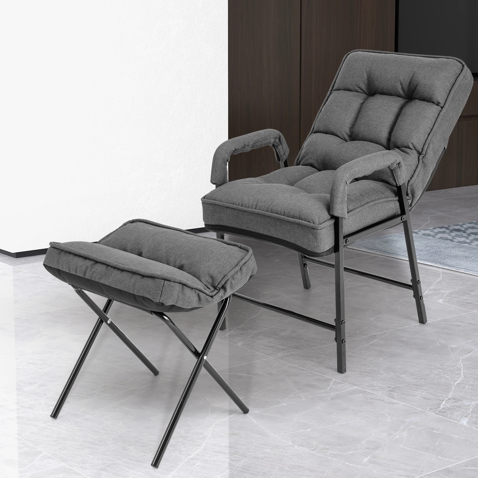 

Modern Accent Chair with Ottoman Linen Fabric Arm Chair with Adjustable Backrest