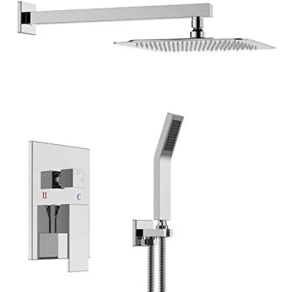 Bathroom Luxury Rain Mixer Combo Set Wall Mounted Rainfall Shower Head System Polished Chrome