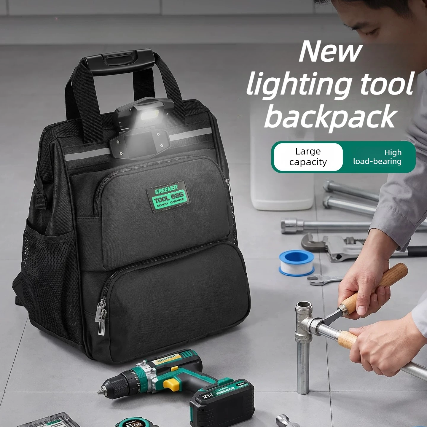Tools Backpack Hardware Shoulder Toolkit Multifunctional Repair Toolkit Lighting Storage Backpack Wear-resistant