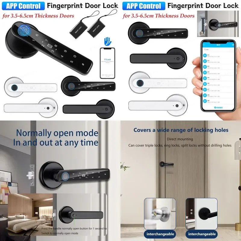 Digital Door Biometric Fingerprint Smart Home TTLOCK APP Control Type-C Charging Intelligent Door