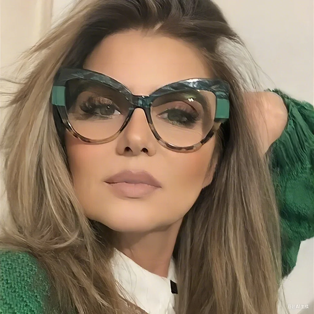 

New Fashionable Blue Light and UV Resistant Cat Eye Color Blocked Flat Mirror European and American Casual Versatile Sunglasses