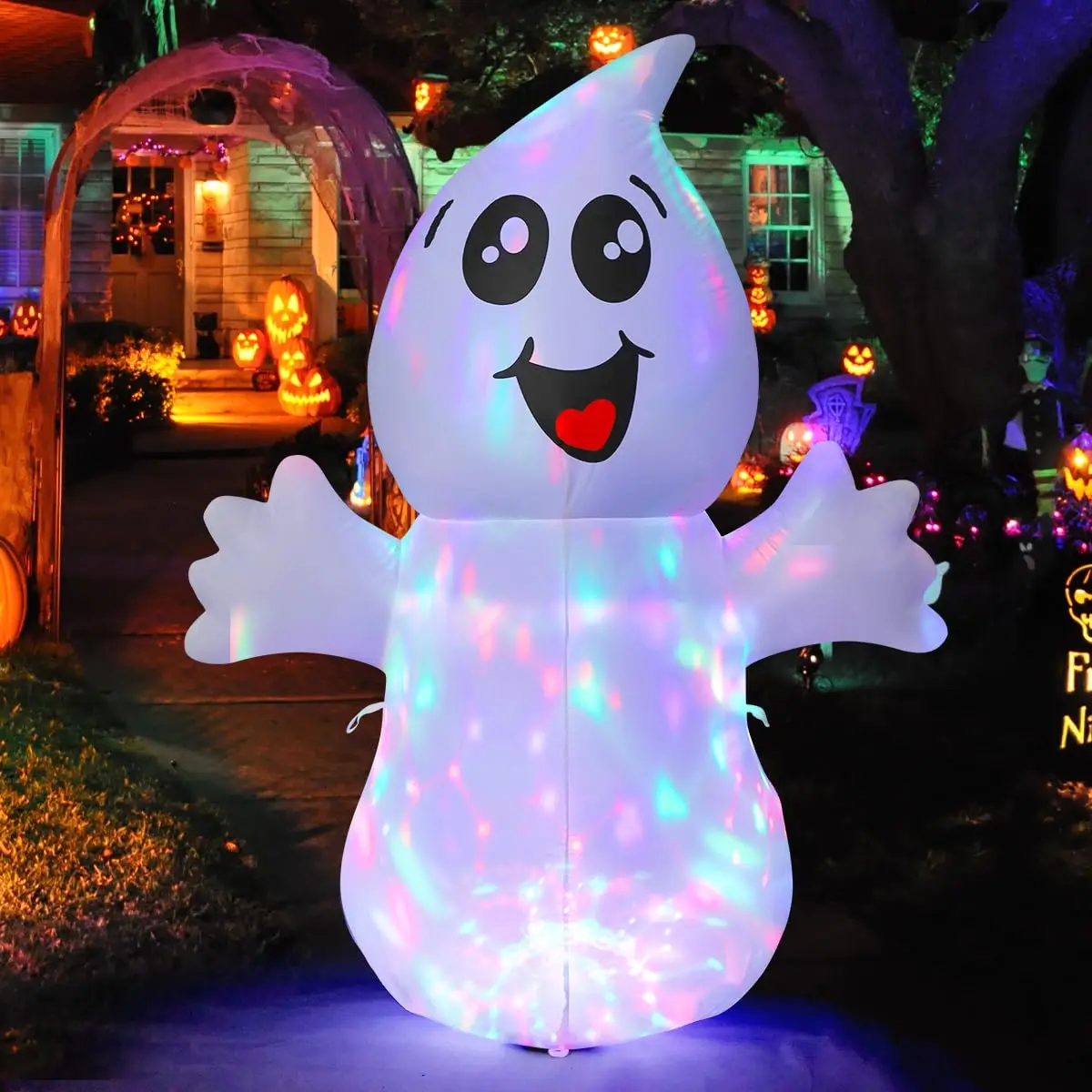 

5 FT Halloween Inflatable Outdoor Cute Ghost with Magic Light Blow Up Yard Decoration with LEDs Kids Inflatable Halloween Toys