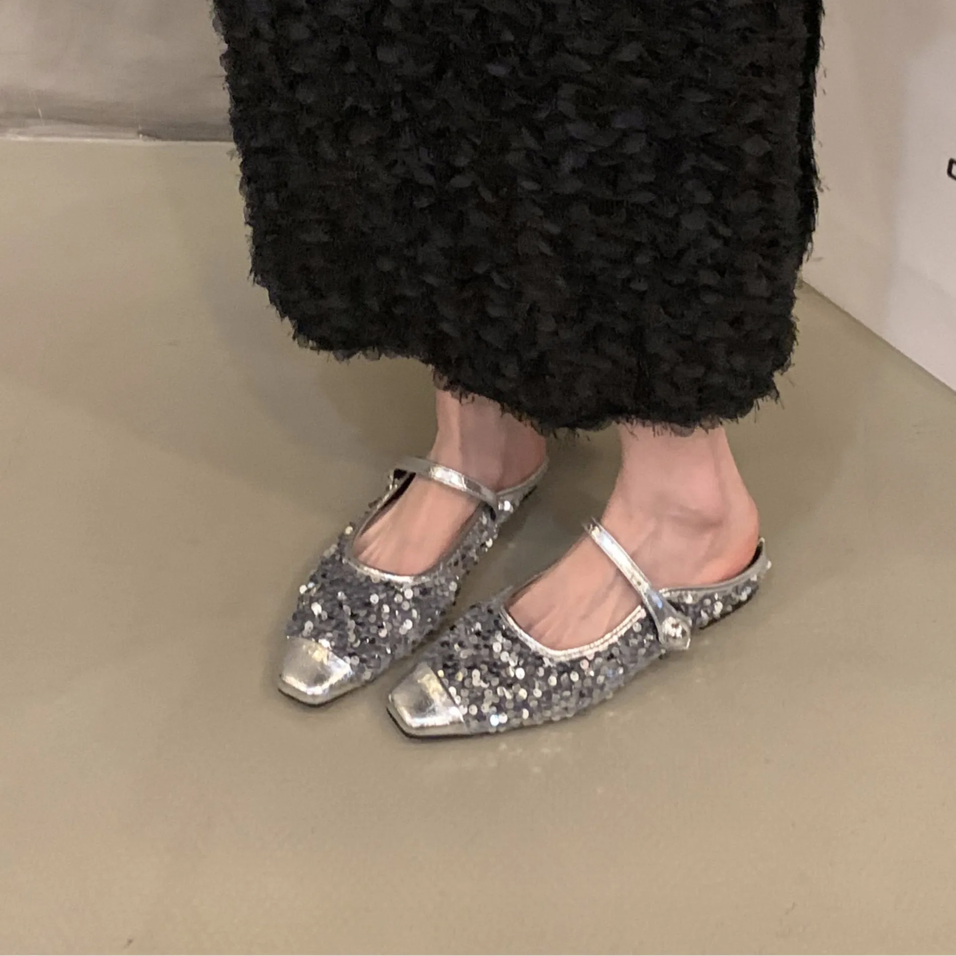 Bailamos Spring New Women Flat Slippers Fahion Bling Sequin Cloth Ladies Elegant Flats Soft Flat Heel Dress Ballerinas Shoes Muj