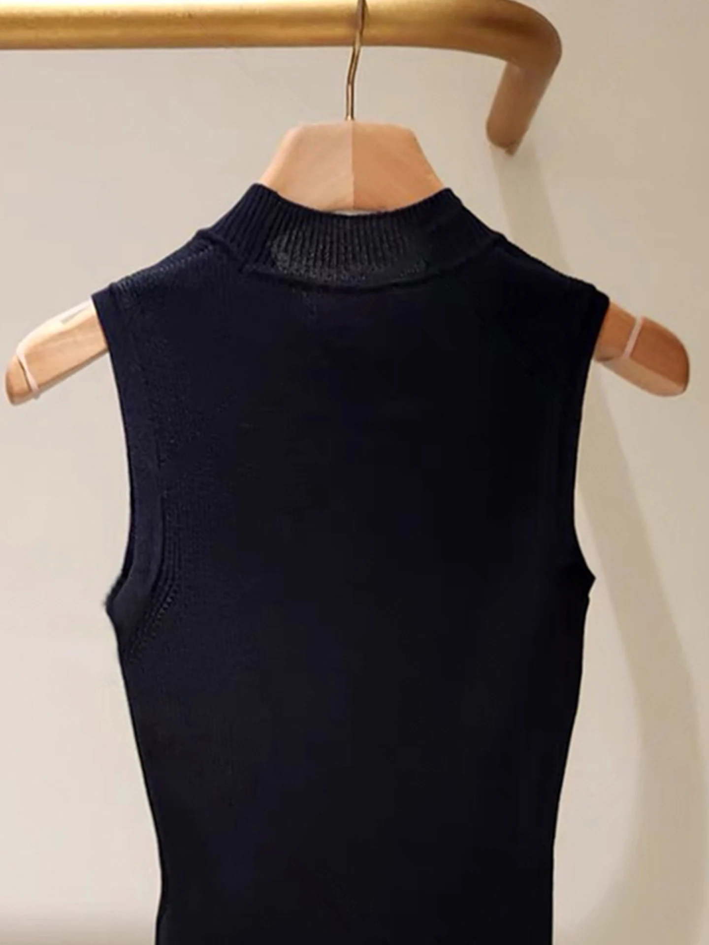 S 홈 난유 고급 여성 여름 다용도 슬림핏 니트 베스트 탑 출퇴근 스타일 짧은 길이 단색