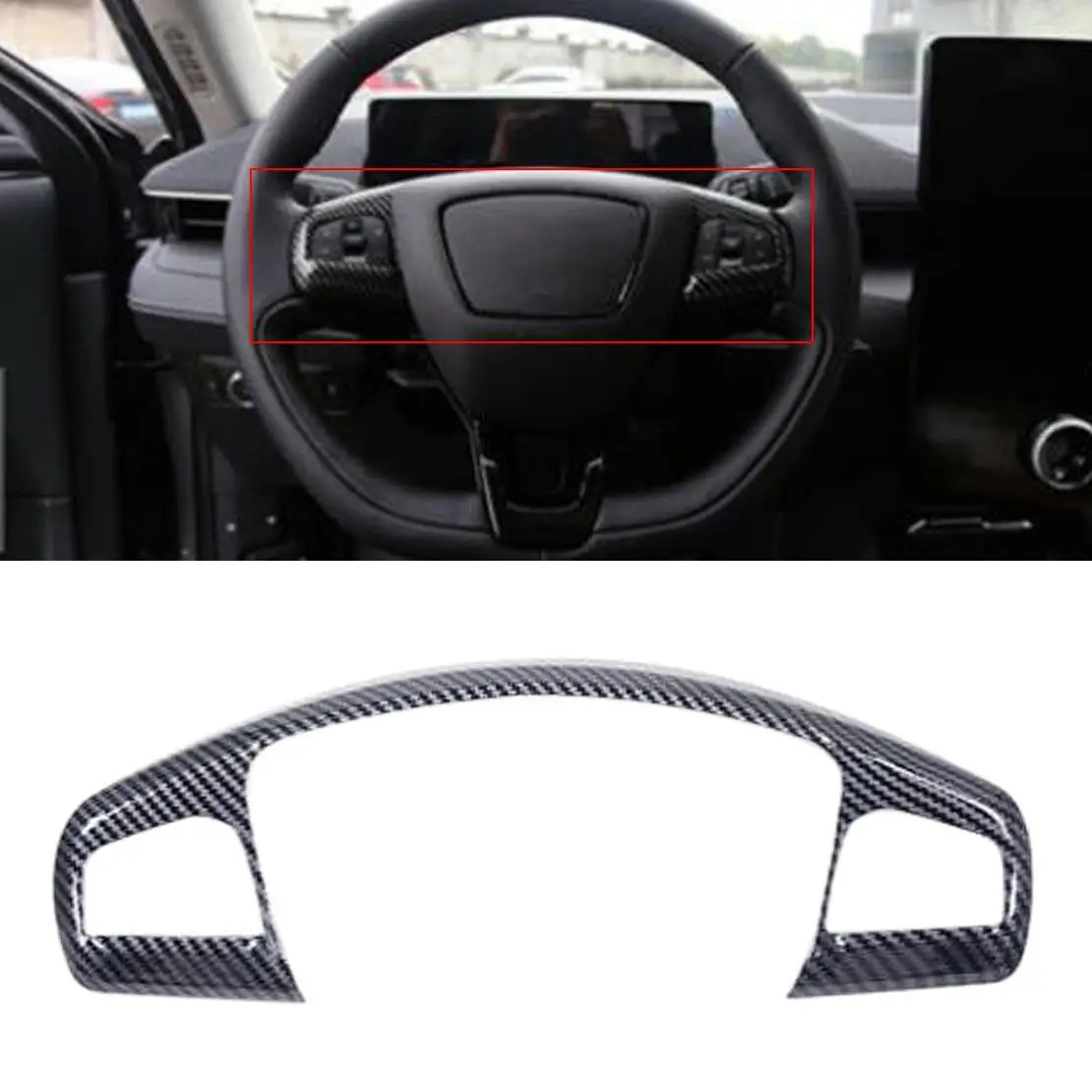 

Gloss Carbon Fiber Style Interior Steering Wheel Switch Button Cover Trim Fit for Ford Mustang Mach-E 2021-2022
