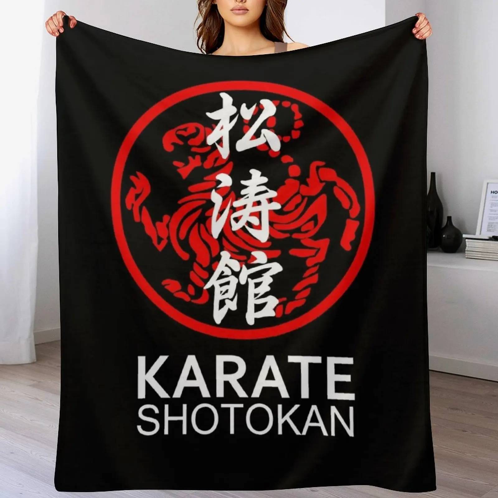 

Shotokan Karate Symbol and Kanji White Text Throw Blanket Easy Care Comfortable Blanket for Couch