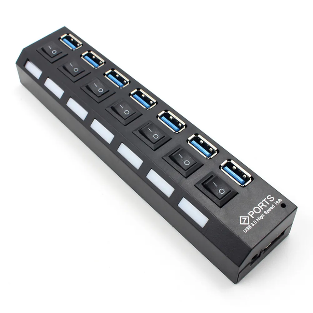 7-Port USB Hub 3.0 High-Speed Data Transfer Splitter Individual on Off LED Indicator Hot Plug Compatible
