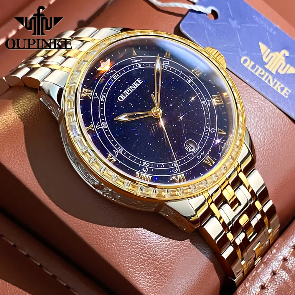 

OUPINKE 3203 Starry Sky Automatic Watch For Men Roman Scale Original Mechanical Wristwatch Waterproof Luminous Calendar Watches