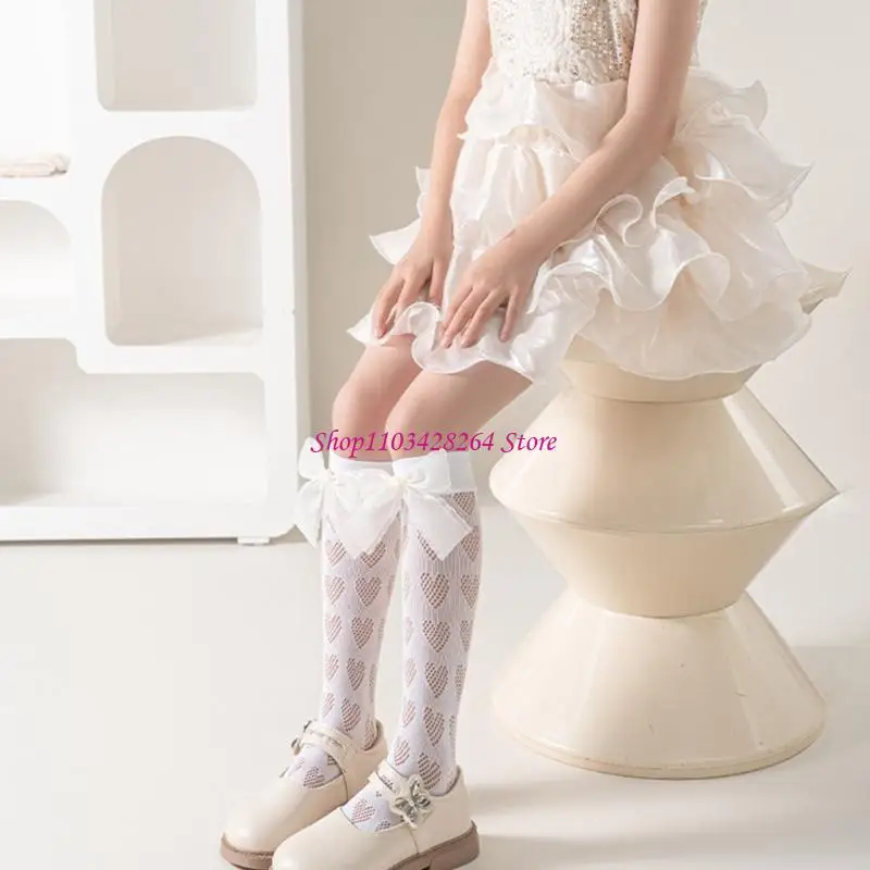 

1 Pair Bowknot Lace Calf Length Socks for Girls Soft and Breathable Socks
