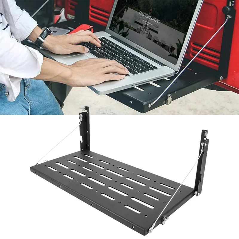

Portable Folding Table Tailgate Table Black Metal Foldable Tailgate Table Dining Table 60x31cm for Jeep Wrangler JK 2007-2017