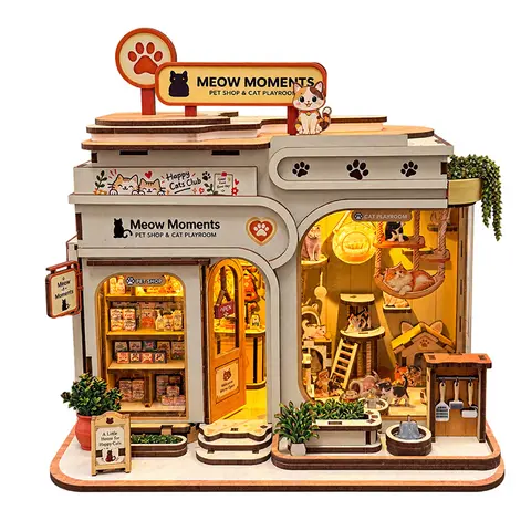 DIY Wooden Pet Shop Cottage Miniature Model Kits With Furniture Casa Dollhouse for Friends Birthday Gifts