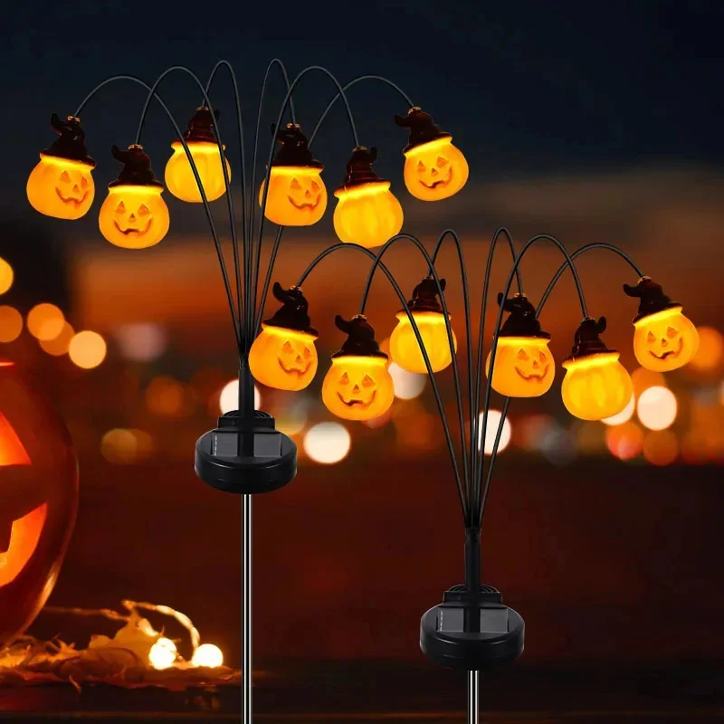 

4 Pieces Solar Pumpkin Head Petal Shaped Ground Mounted Lights Outdoor Home Courtyard Halloween Holiday Party Atmosphere Decor