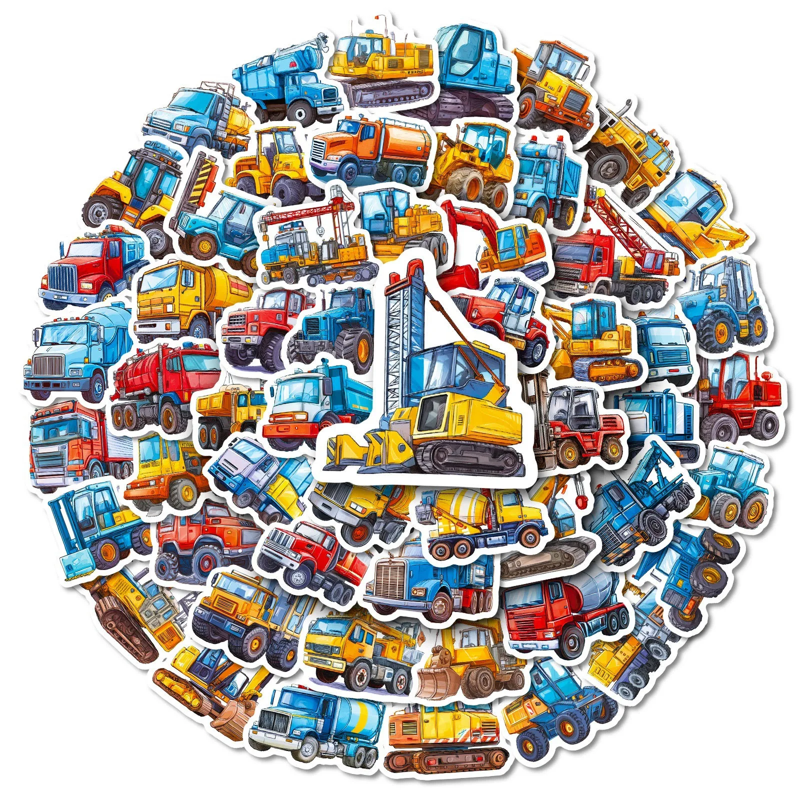 56 non‑repeating graffiti stickers of construction engineering vehicles, cartoon vehicle decals