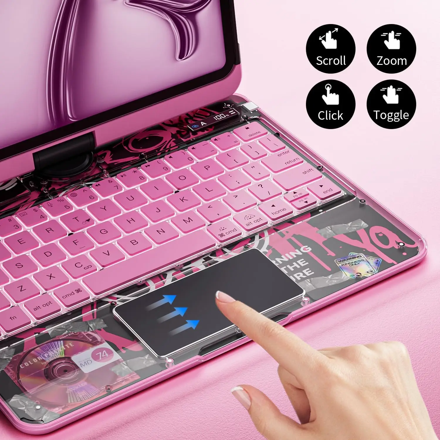 Transparent 360°Rotatable Keyboard Case for iPad Pro 12.9inch 2018-2022, Air M3 2025 with Smart Backlight Trackpad Keyboard Case