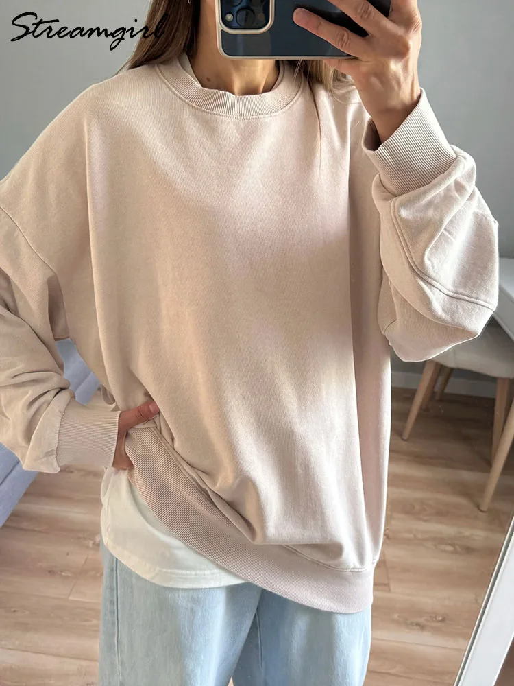 Autumn Oversized Washed Sweatshirts Women Cotton Loose O Neck Pullovers Retro Outerwears Winter Women Sweatshirts Oversize Black