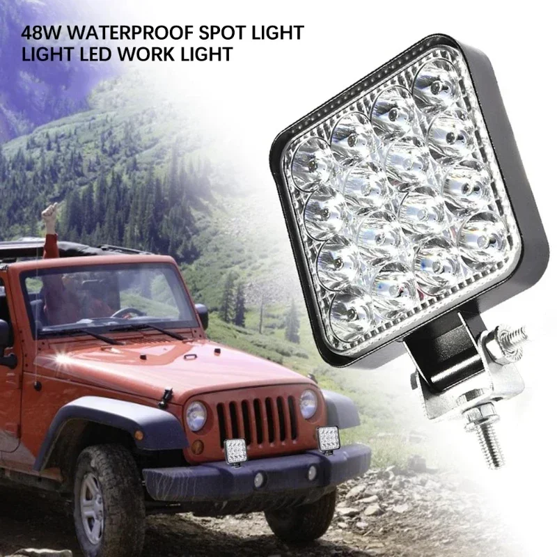 12V-24V Waterproof Led Work Light Bar Square Spotlight 48W Work Light Headlight For Truck Off Road Night Driving Light For SUV