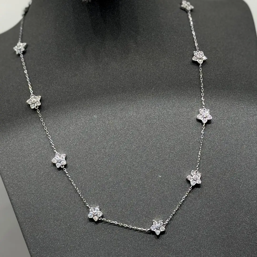 

Super beautiful Luxury Jewelry 11 Wild Flower Diamond Fashion Women's Long Necklace 925 Silver High-quality Exquisite Party Gift