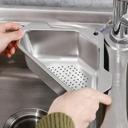 Triangular Kitchen Sink Drainer Basket 304 Stainless Steel Vegetable Leftovers Food Waste Hanging Storage Filter Drain Holder