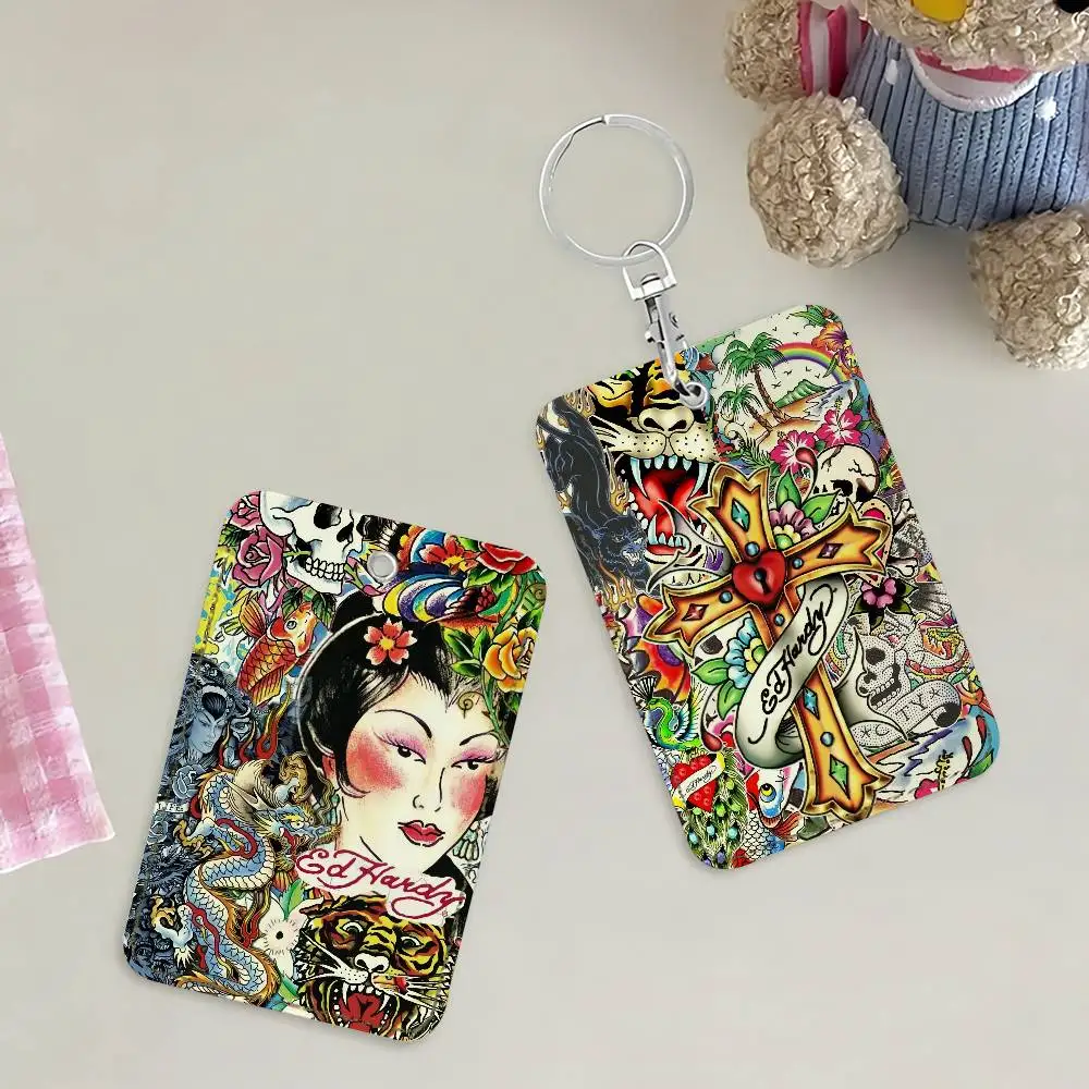 Fashion E-Ed-D H-Hardy-Y Card Holders Anti-lost Student ID Card Protective Cover Cases Campus Access Cards Key Chain