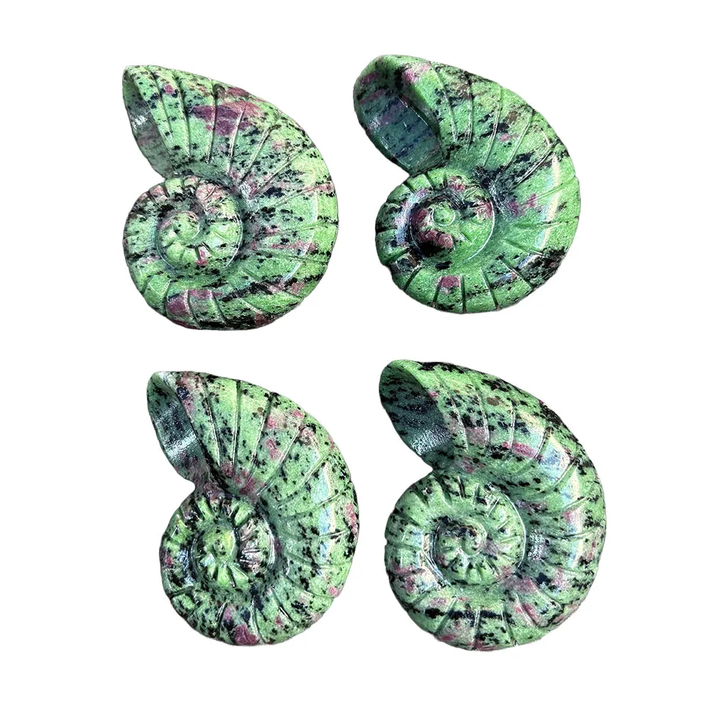 Natural Zoisite Nautilus Shell Figurine - 7.5cm Hand-Carved Crystal Sea Creature Statue for Collectible Decor