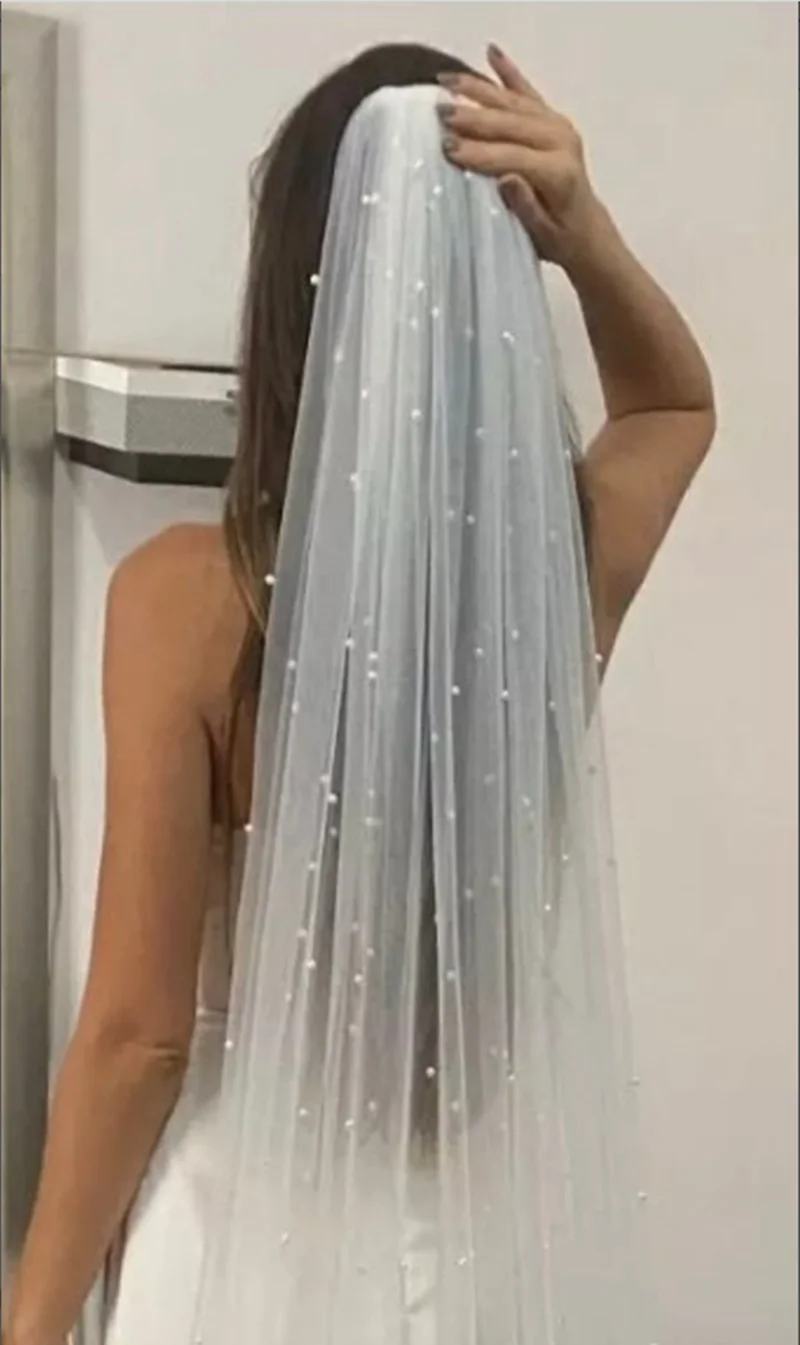 Pearl Veil with Metal Comb , Elbow Length Wedding Veil ,Fingertip Length Bridal Veil , Waltz Veil ,Chapel Veil , Cathedral Veil