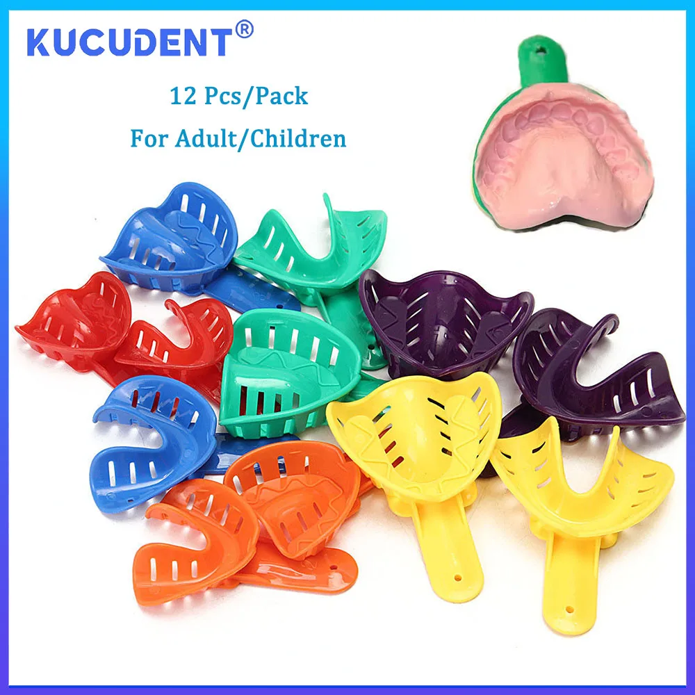 KUCUDENT 12 Pcs Dental Impression Trays Perforated Silicone Plastic Autoclavable For Adult Children Oral Tools L/M/S 6 Sizes