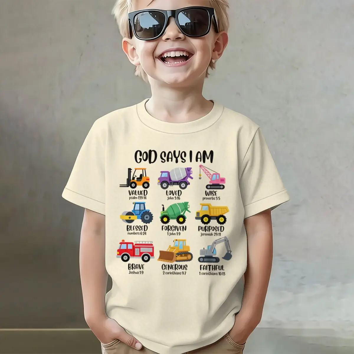 God Says I Am Tractor Kids T-Shirt Christian Faith Soft Cotton Tee Boys Summer Short Sleeve Tee Christian Tractor Life Clothes