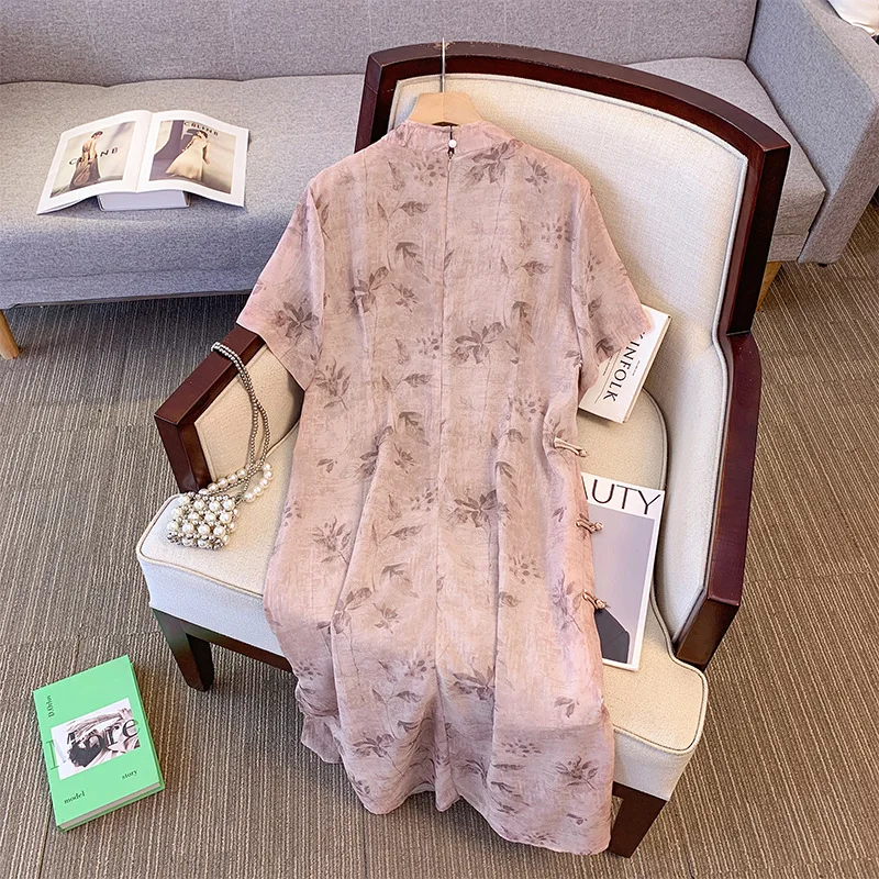 150Kg Plus Size Women's Bust 150 Summer Loose New Chinese Style Cheongsam Dress 5XL 6XL 7XL 8XL 9XL