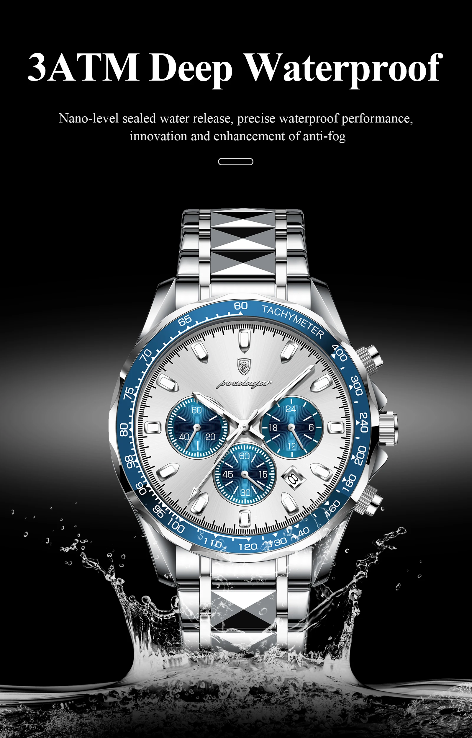 POEDAGAR Luxus Marke Männer Uhr Wasserdicht Leucht Edelstahl herren Uhren Chronograph Datum Quarz Business Uhr Für Mann – Detail 11