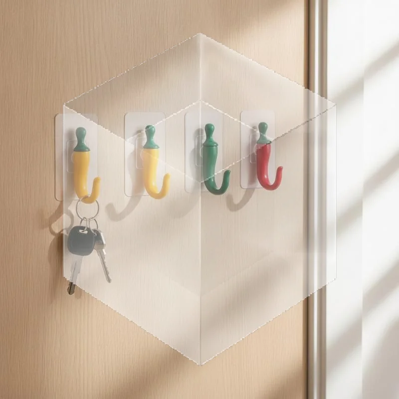 Jet Home Bathroom - Sevimli Biber Şeklinde Yapışkanlı Duvar Kancaları
