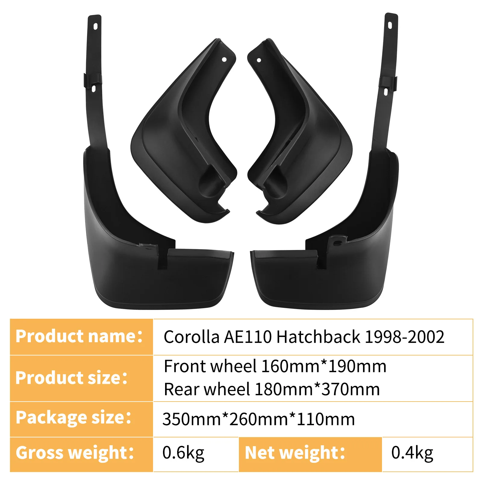 Fenders For Toyota Corolla AE110 Hatchback 1998-2002 car mudguard sheet,Front Rear Flares Splash Guards Cover Car Accessorie